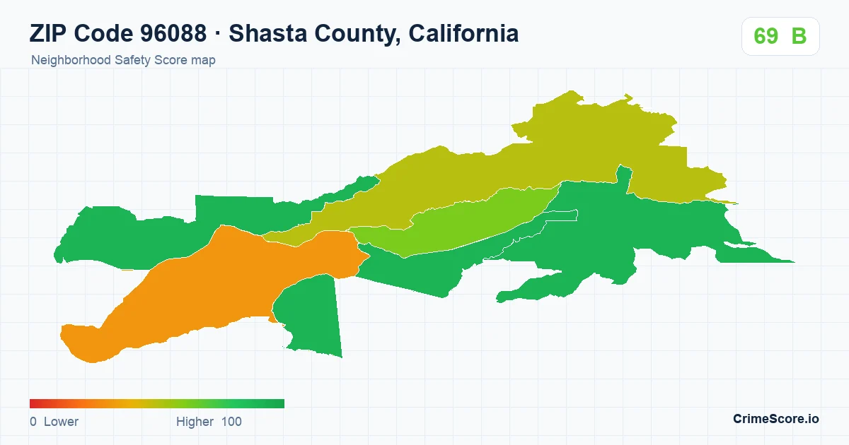 ZIP Code 96088 in Shasta County, California neighborhood Safety Score map