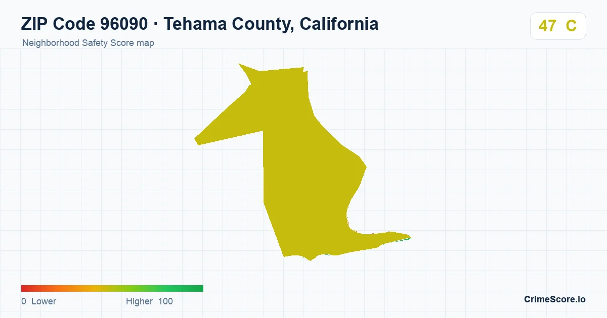 ZIP Code 96090 in Tehama County, California neighborhood Safety Score map
