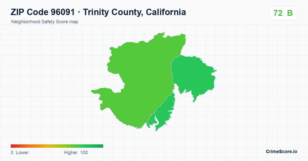ZIP Code 96091 in Trinity County, California neighborhood Safety Score map