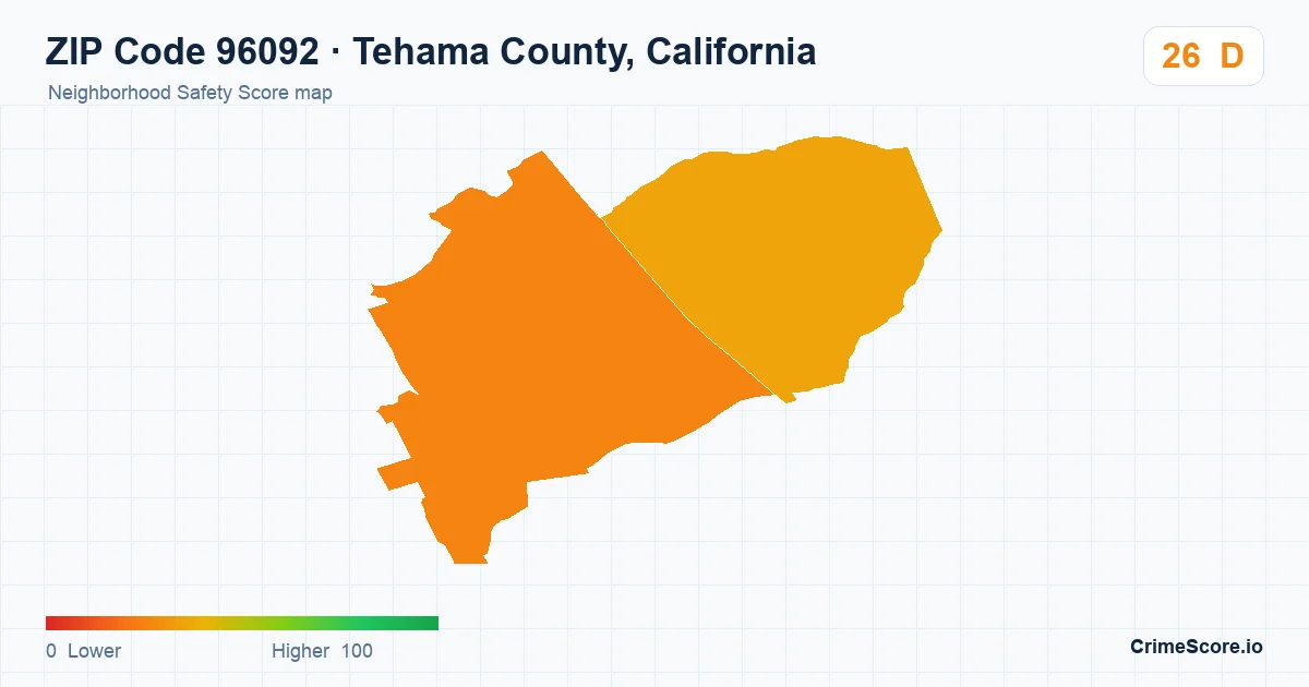 ZIP Code 96092 in Tehama County, California neighborhood Safety Score map