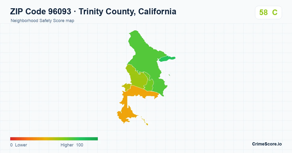 ZIP Code 96093 in Trinity County, California neighborhood Safety Score map