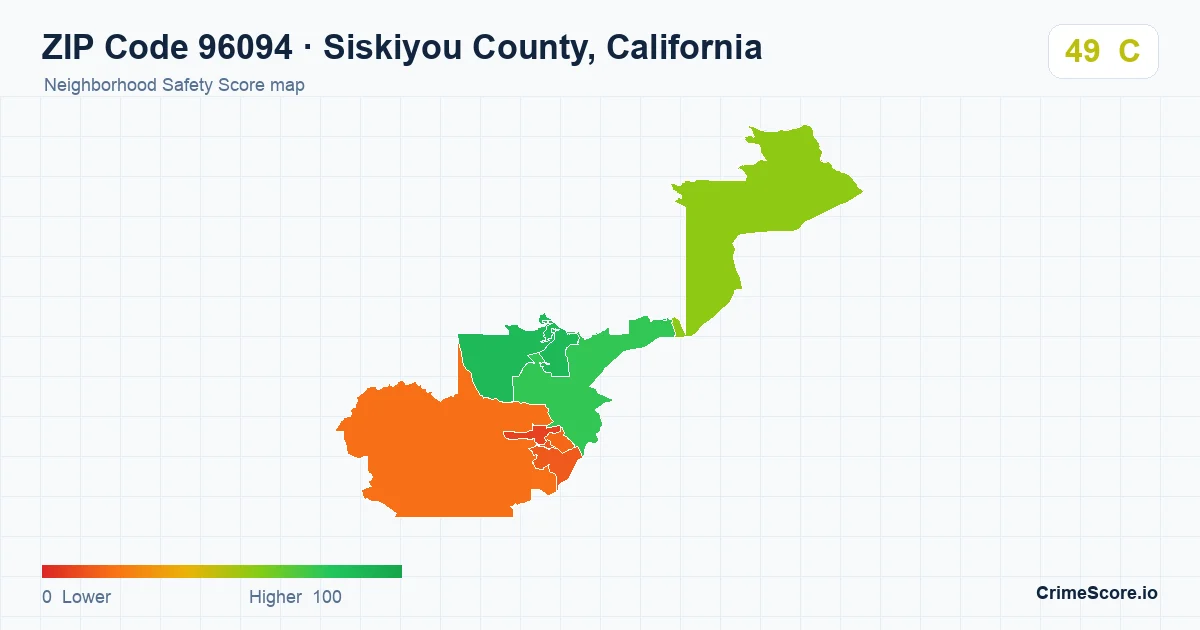 ZIP Code 96094 in Siskiyou County, California neighborhood Safety Score map