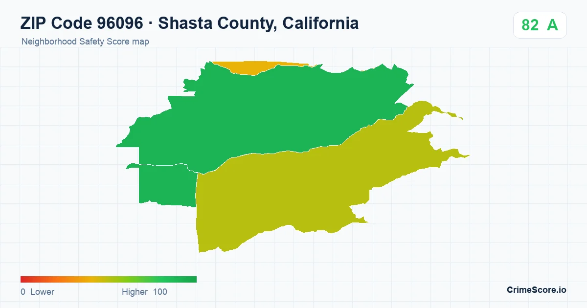 ZIP Code 96096 in Shasta County, California neighborhood Safety Score map