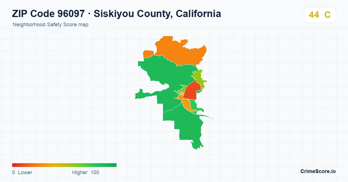 ZIP Code 96097 in Siskiyou County, California neighborhood Safety Score map