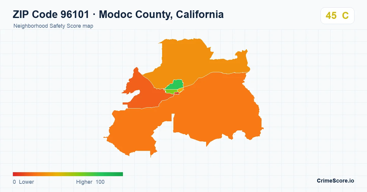 ZIP Code 96101 in Modoc County, California neighborhood Safety Score map