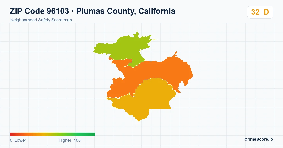 ZIP Code 96103 in Plumas County, California neighborhood Safety Score map