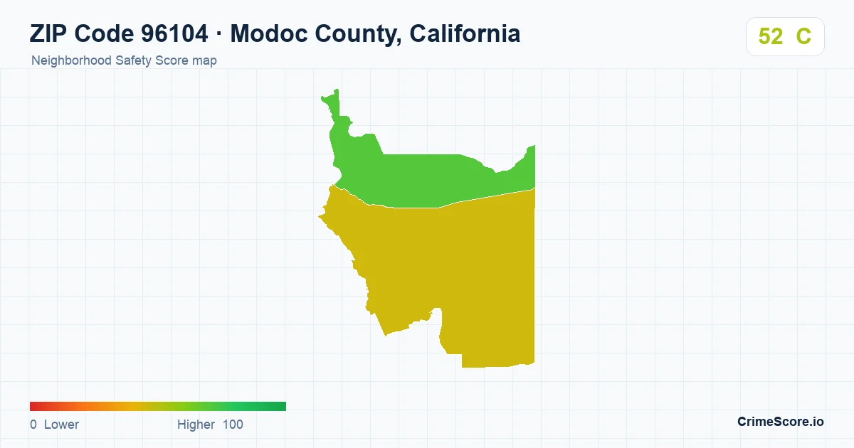 ZIP Code 96104 in Modoc County, California neighborhood Safety Score map