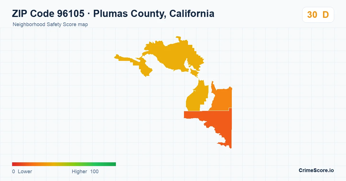 ZIP Code 96105 in Plumas County, California neighborhood Safety Score map