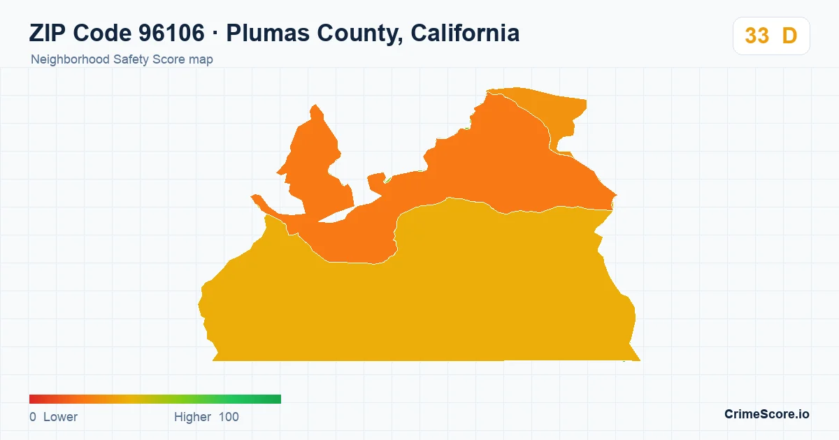 ZIP Code 96106 in Plumas County, California neighborhood Safety Score map