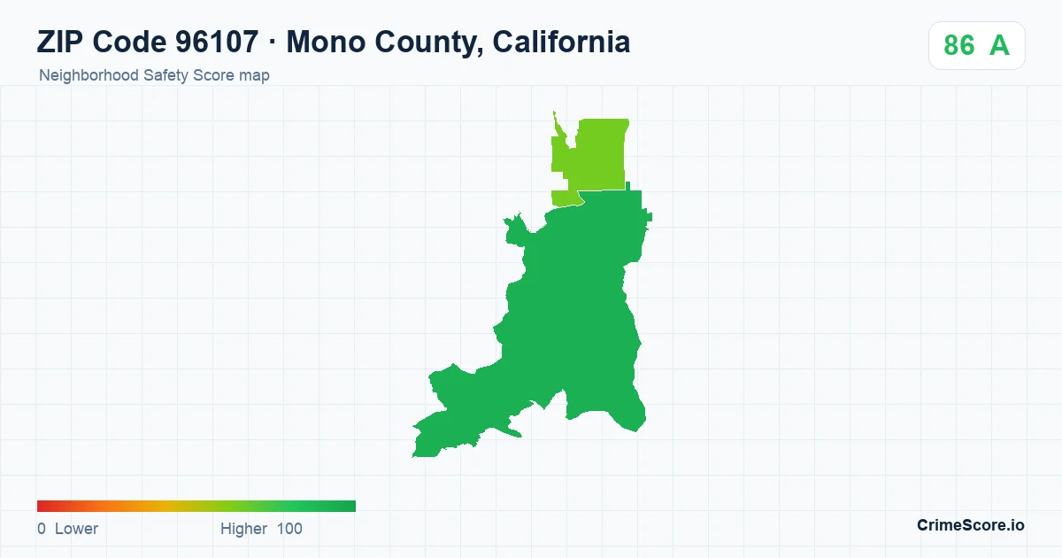 ZIP Code 96107 in Mono County, California neighborhood Safety Score map