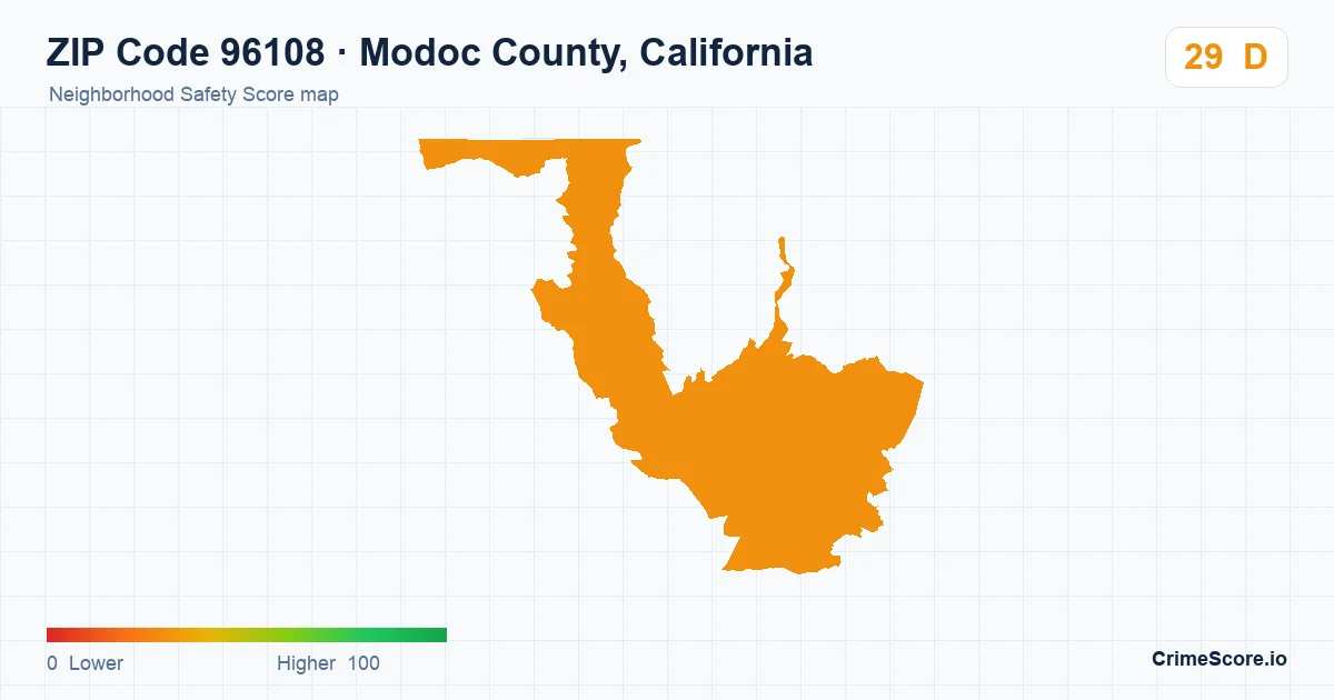 ZIP Code 96108 in Modoc County, California neighborhood Safety Score map