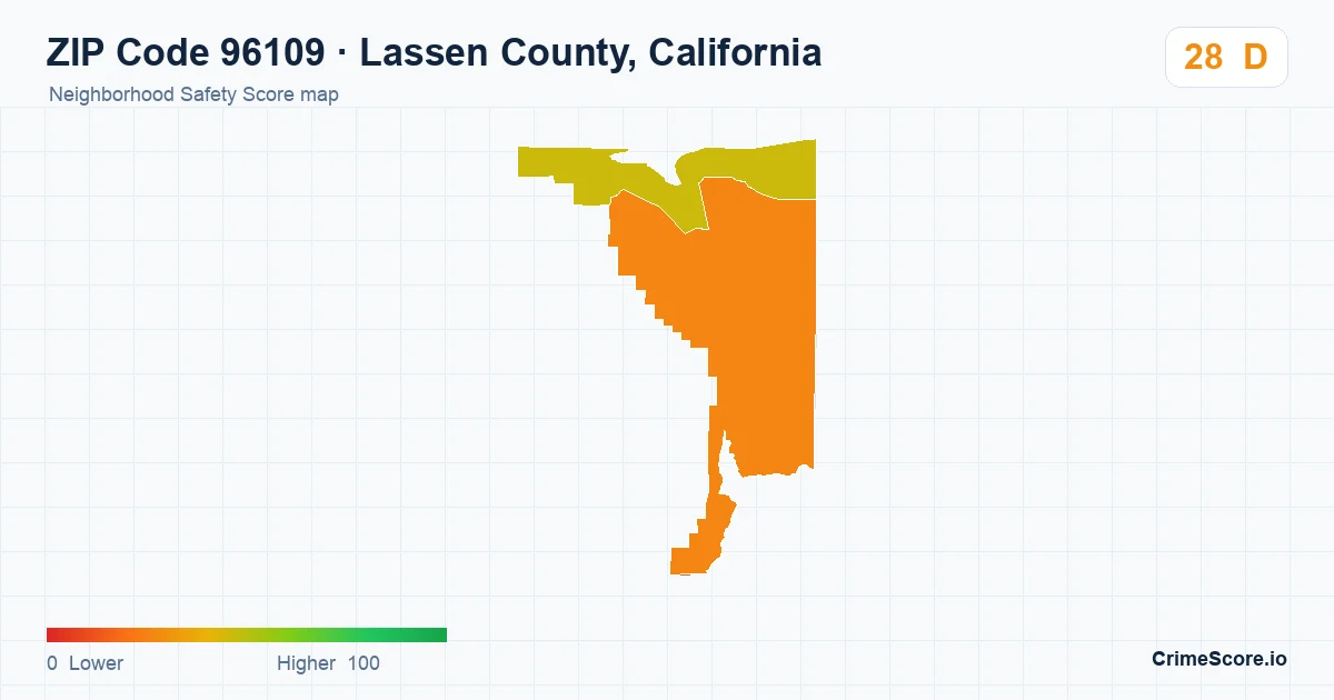 ZIP Code 96109 in Lassen County, California neighborhood Safety Score map