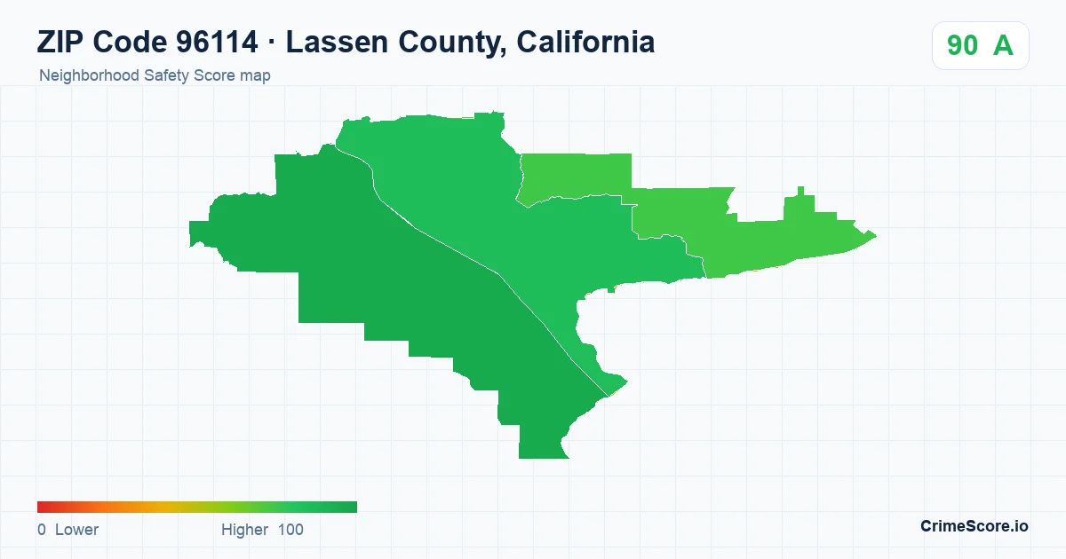 ZIP Code 96114 in Lassen County, California neighborhood Safety Score map