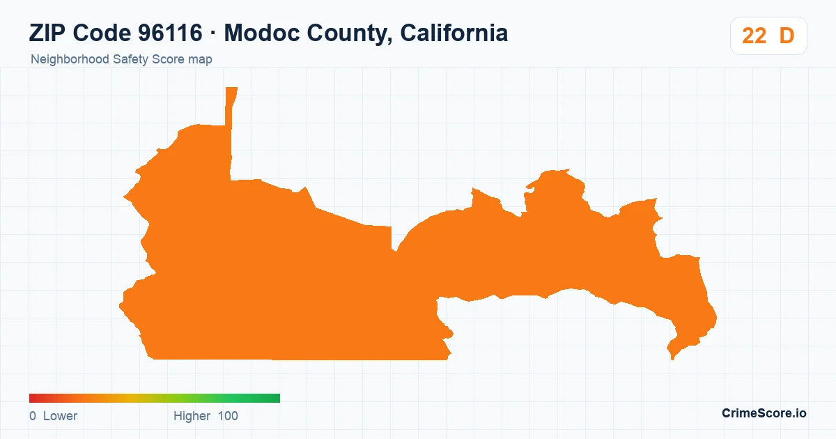 ZIP Code 96116 in Modoc County, California neighborhood Safety Score map
