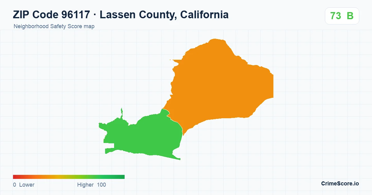 ZIP Code 96117 in Lassen County, California neighborhood Safety Score map