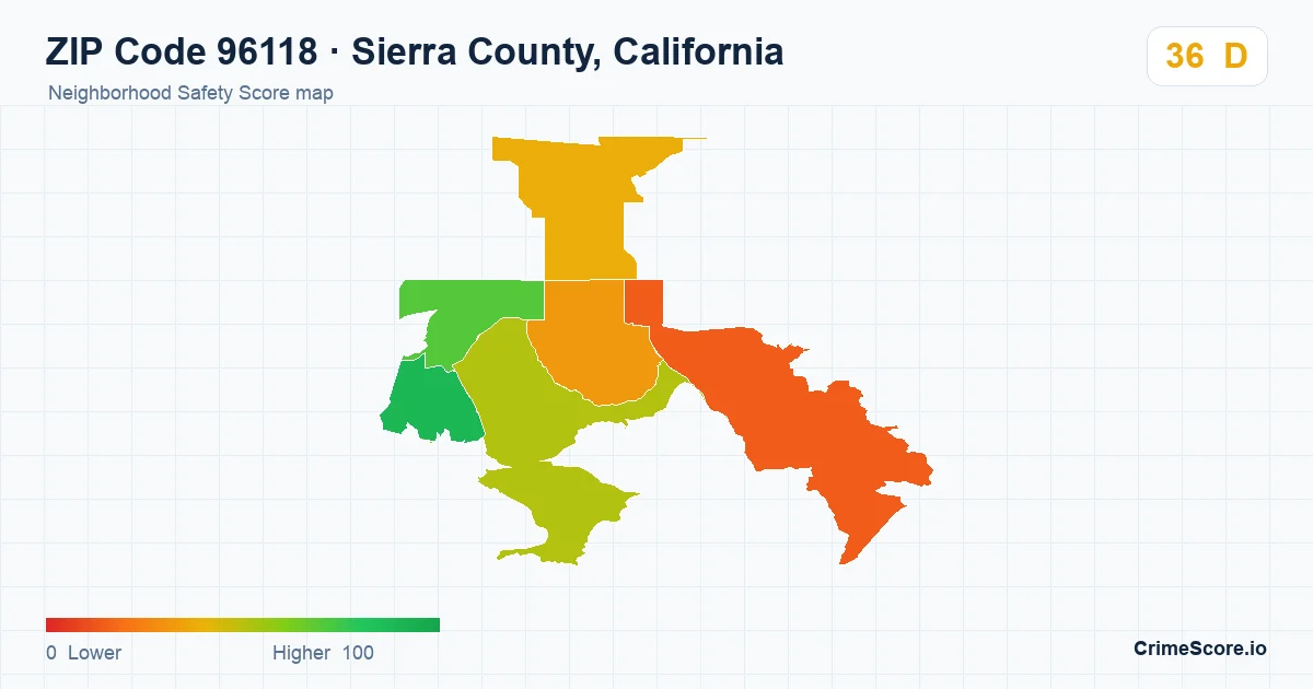 ZIP Code 96118 in Sierra County, California neighborhood Safety Score map