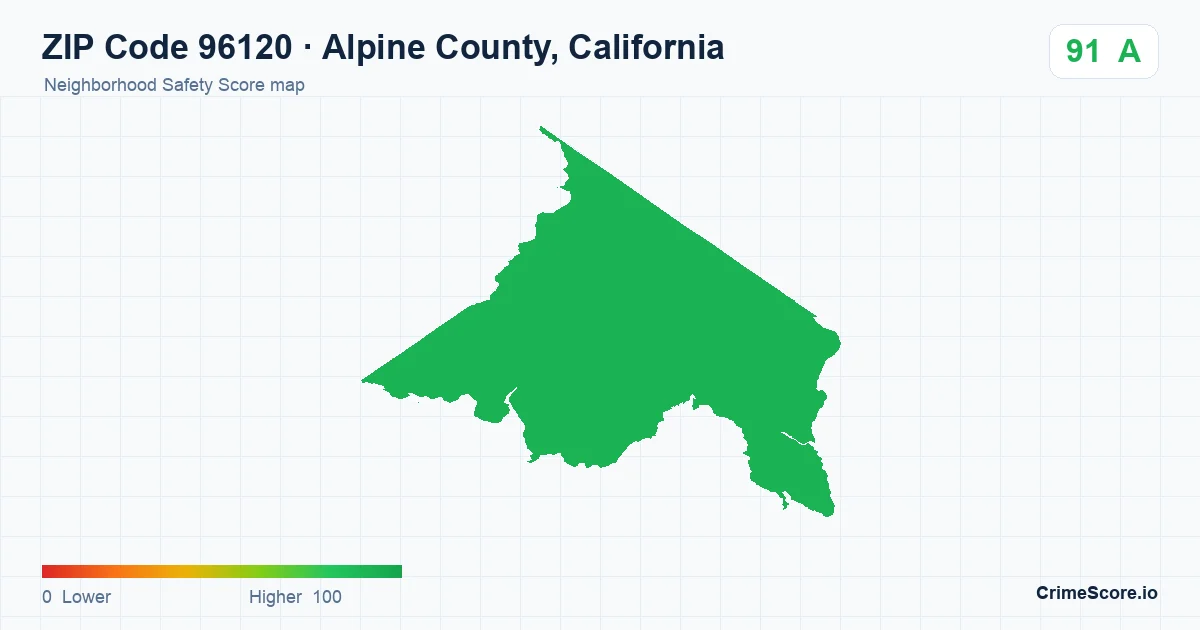 ZIP Code 96120 in Alpine County, California neighborhood Safety Score map