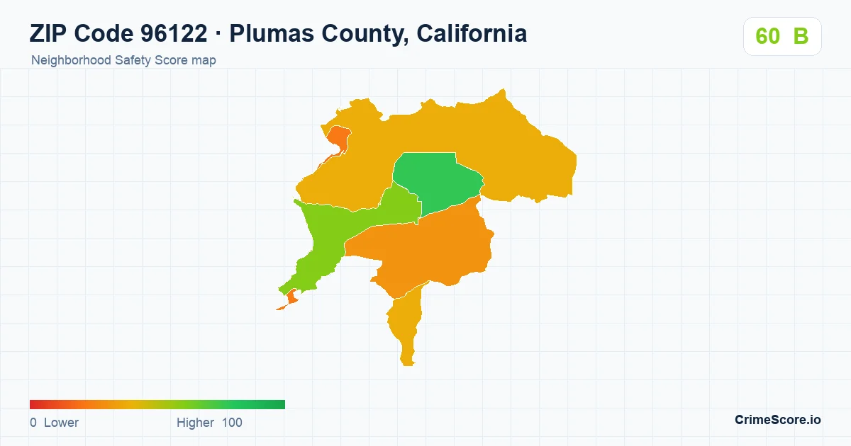 ZIP Code 96122 in Plumas County, California neighborhood Safety Score map
