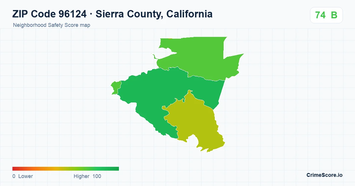 ZIP Code 96124 in Sierra County, California neighborhood Safety Score map
