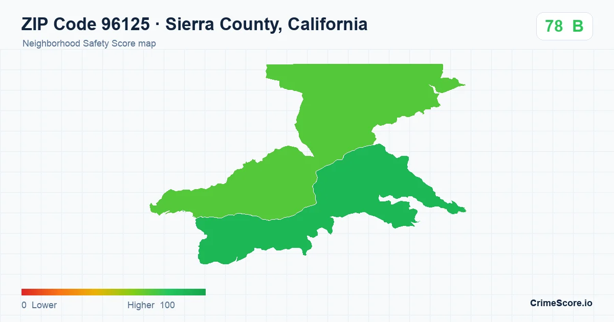 ZIP Code 96125 in Sierra County, California neighborhood Safety Score map