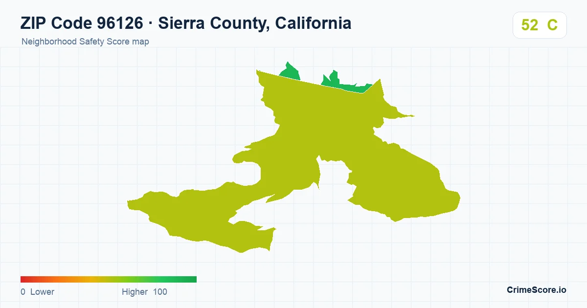 ZIP Code 96126 in Sierra County, California neighborhood Safety Score map
