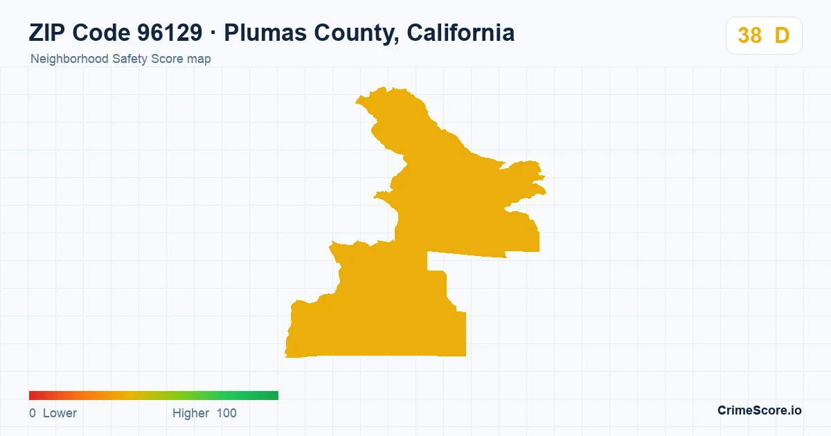 ZIP Code 96129 in Plumas County, California neighborhood Safety Score map