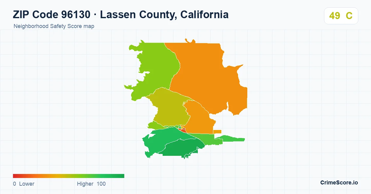 ZIP Code 96130 in Lassen County, California neighborhood Safety Score map