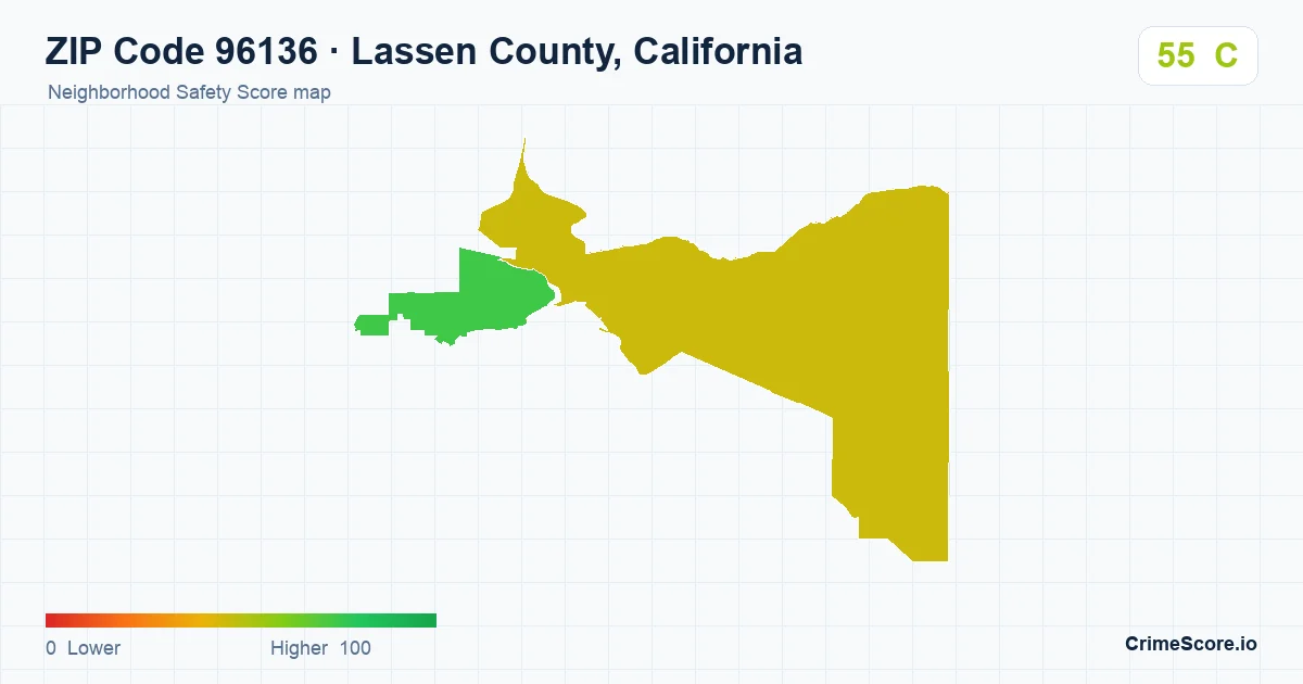 ZIP Code 96136 in Lassen County, California neighborhood Safety Score map