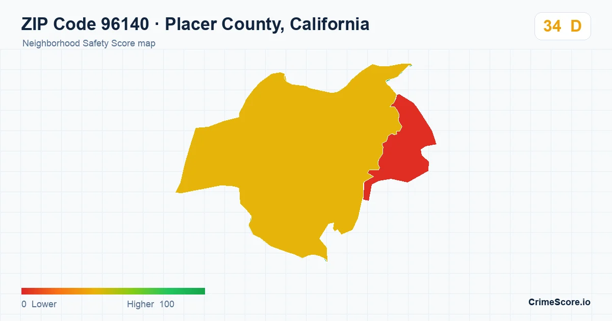 ZIP Code 96140 in Placer County, California neighborhood Safety Score map