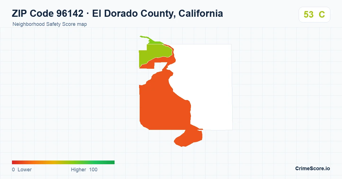 ZIP Code 96142 in El Dorado County, California neighborhood Safety Score map