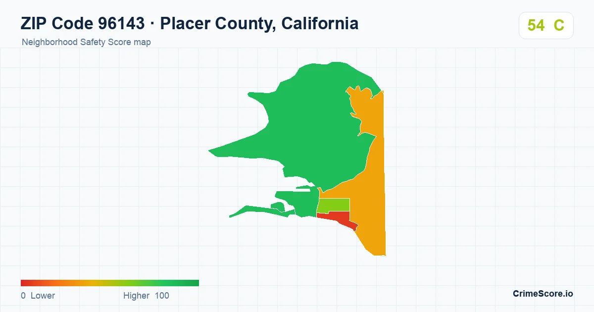 ZIP Code 96143 in Placer County, California neighborhood Safety Score map