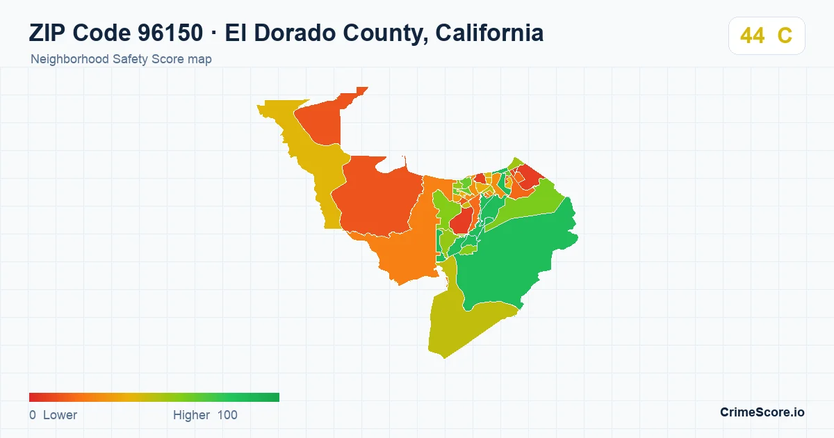 ZIP Code 96150 in El Dorado County, California neighborhood Safety Score map