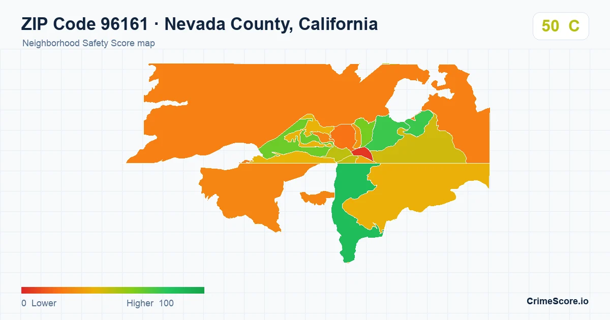 ZIP Code 96161 in Nevada County, California neighborhood Safety Score map