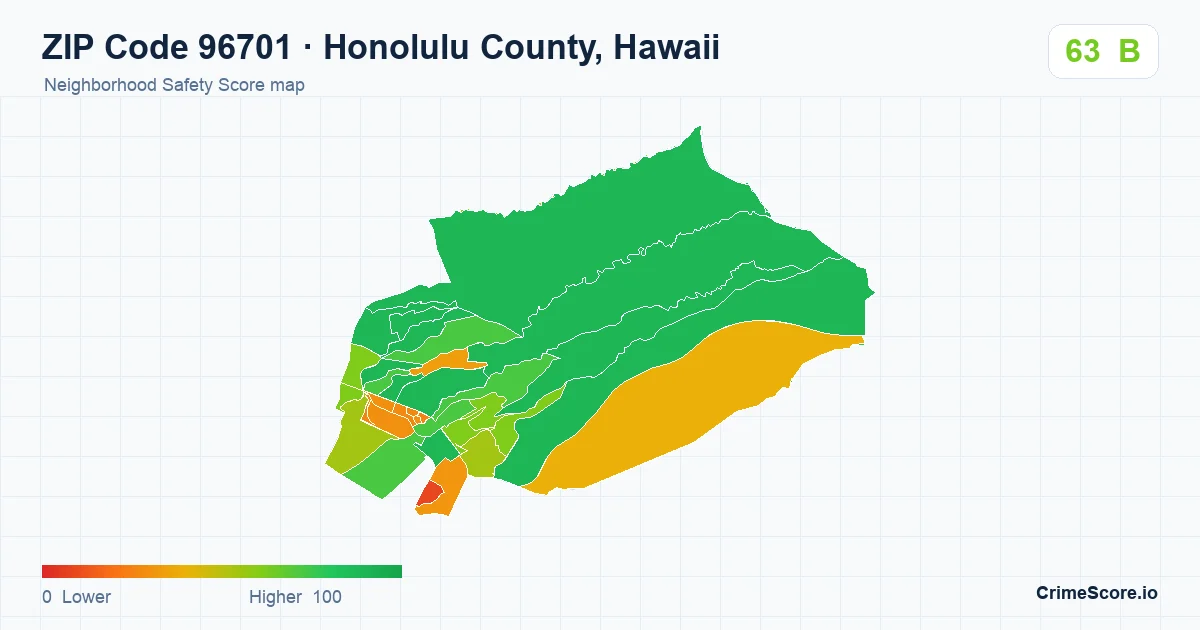 ZIP Code 96701 in Honolulu County, Hawaii neighborhood Safety Score map