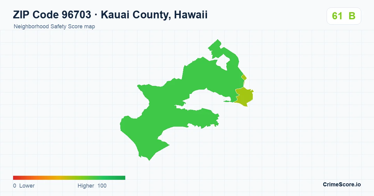 ZIP Code 96703 in Kauai County, Hawaii neighborhood Safety Score map