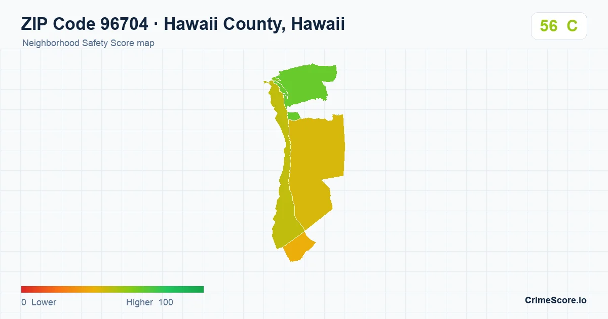 ZIP Code 96704 in Hawaii County, Hawaii neighborhood Safety Score map