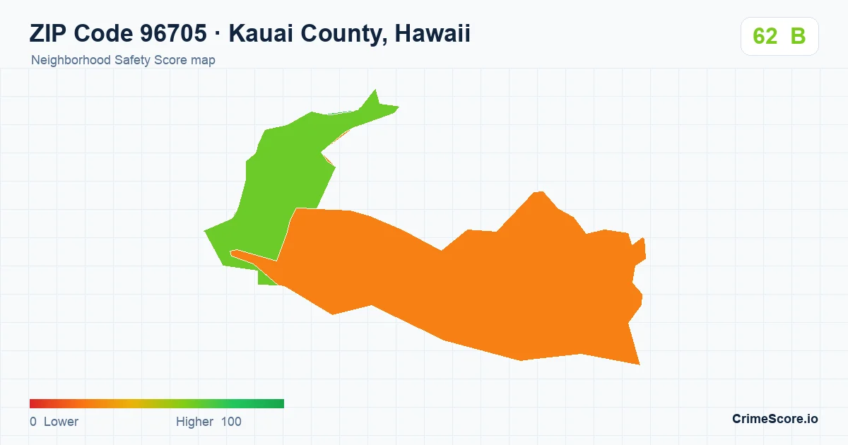 ZIP Code 96705 in Kauai County, Hawaii neighborhood Safety Score map