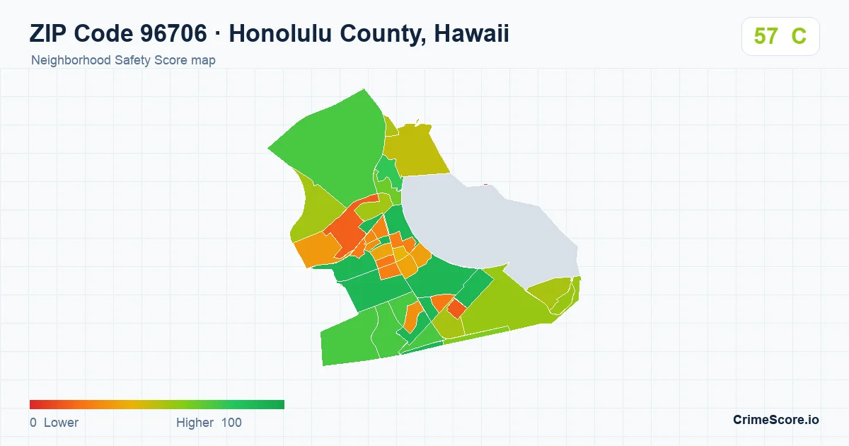 ZIP Code 96706 in Honolulu County, Hawaii neighborhood Safety Score map