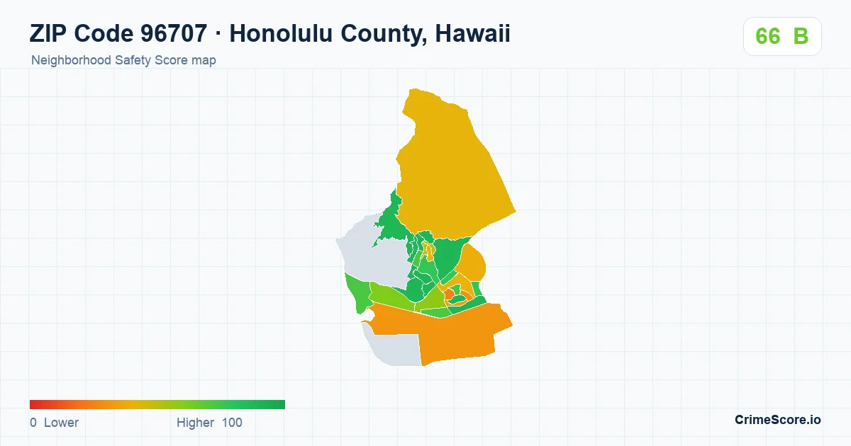 ZIP Code 96707 in Honolulu County, Hawaii neighborhood Safety Score map