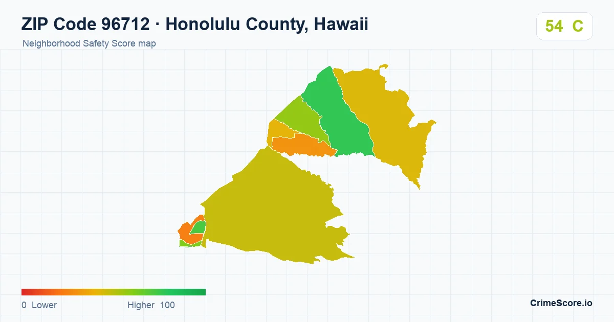 ZIP Code 96712 in Honolulu County, Hawaii neighborhood Safety Score map