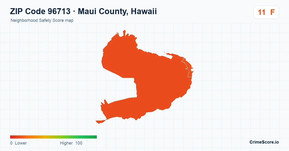 ZIP Code 96713 in Maui County, Hawaii neighborhood Safety Score map
