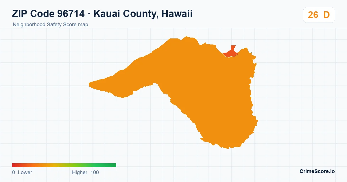 ZIP Code 96714 in Kauai County, Hawaii neighborhood Safety Score map