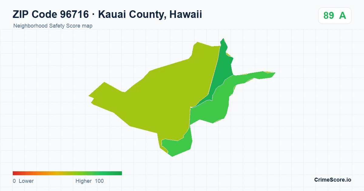 ZIP Code 96716 in Kauai County, Hawaii neighborhood Safety Score map