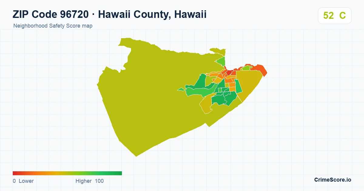 ZIP Code 96720 in Hawaii County, Hawaii neighborhood Safety Score map