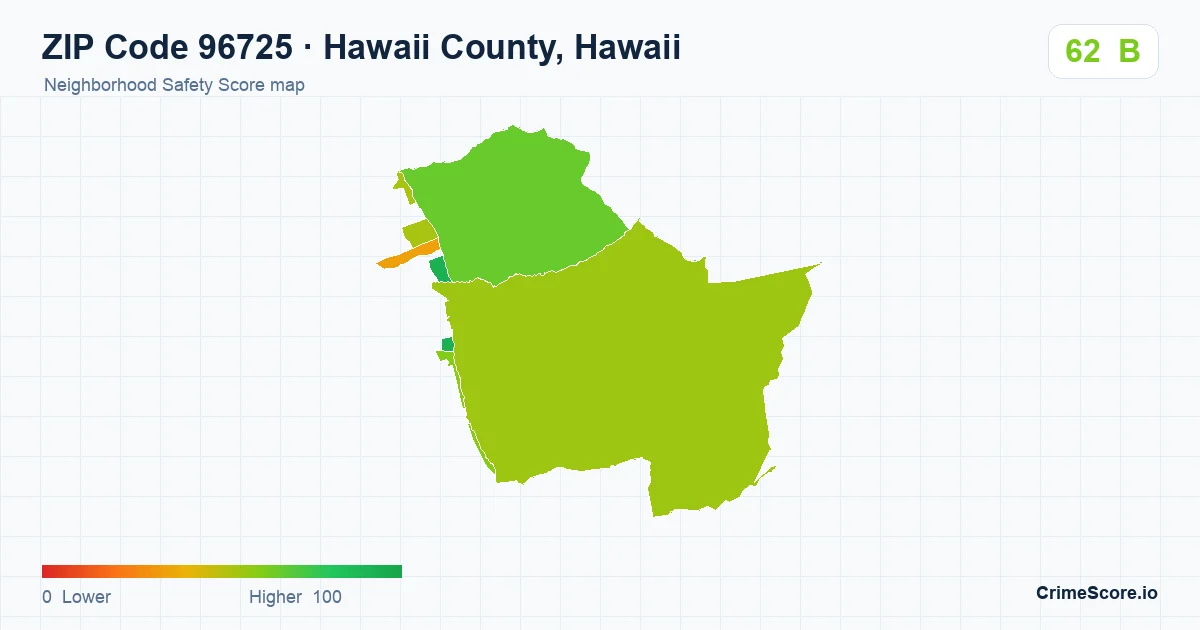 ZIP Code 96725 in Hawaii County, Hawaii neighborhood Safety Score map