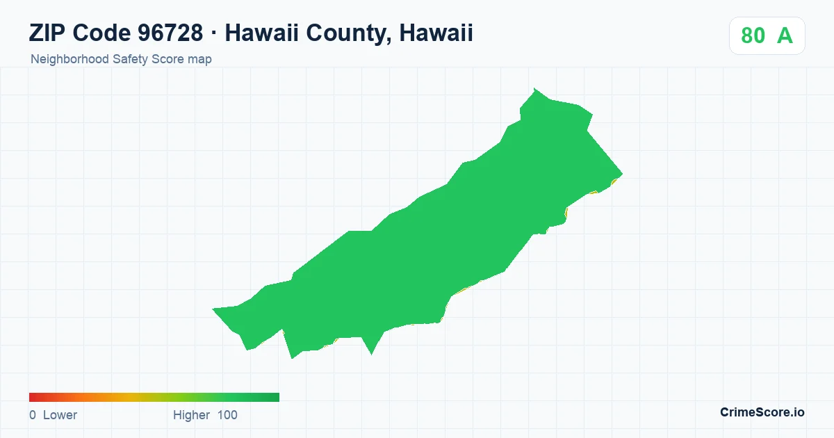 ZIP Code 96728 in Hawaii County, Hawaii neighborhood Safety Score map