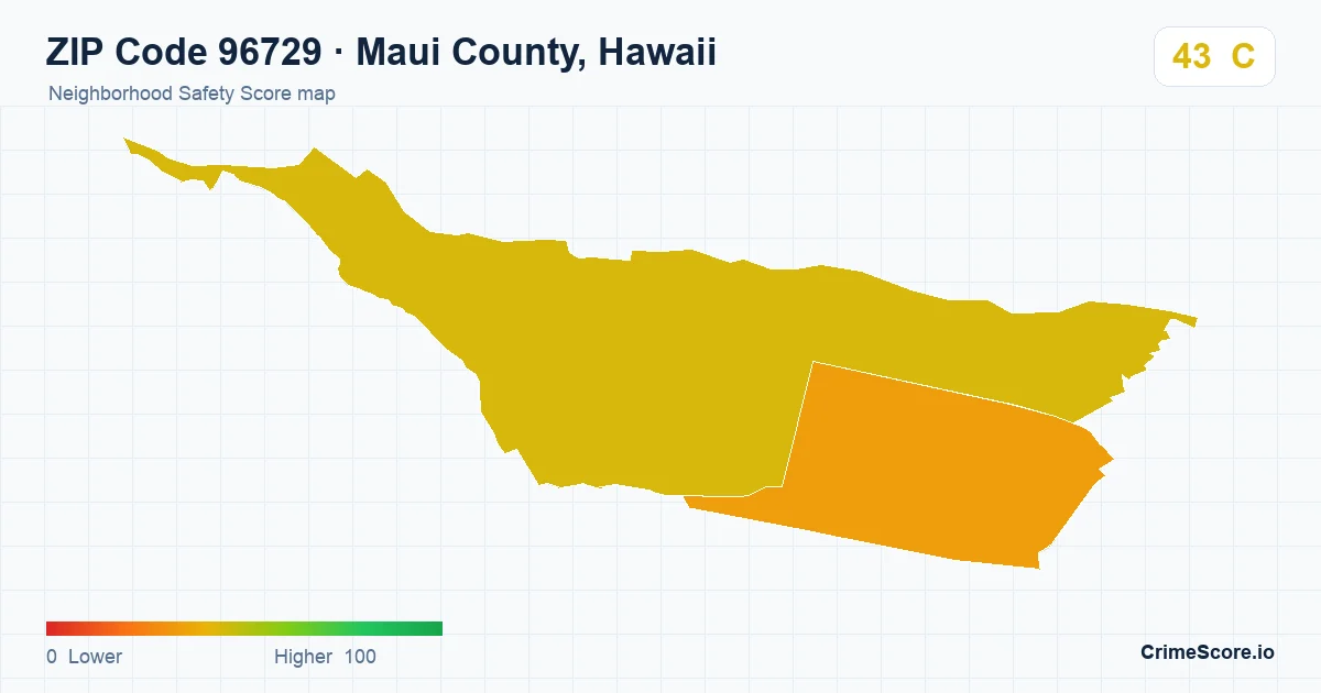 ZIP Code 96729 in Maui County, Hawaii neighborhood Safety Score map