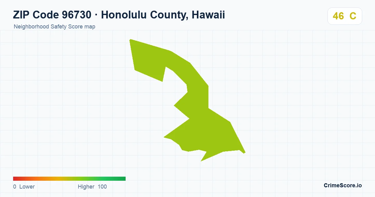 ZIP Code 96730 in Honolulu County, Hawaii neighborhood Safety Score map