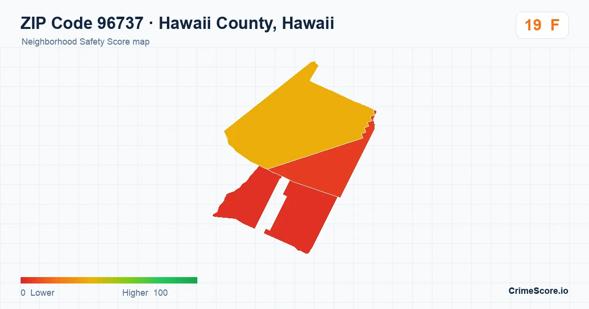 ZIP Code 96737 in Hawaii County, Hawaii neighborhood Safety Score map