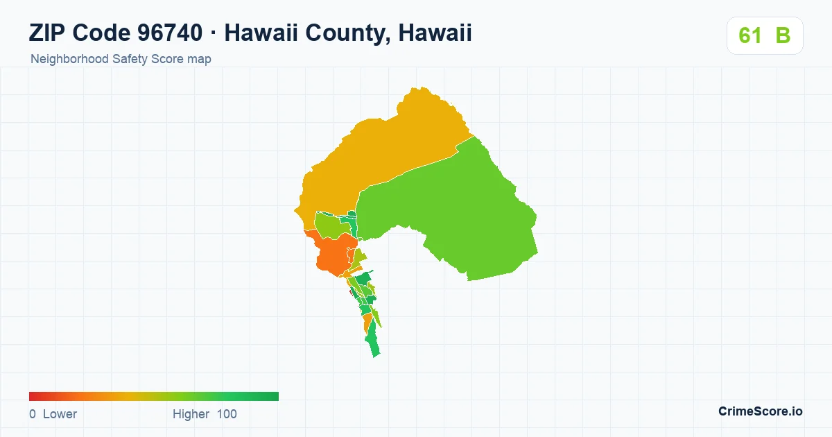 ZIP Code 96740 in Hawaii County, Hawaii neighborhood Safety Score map